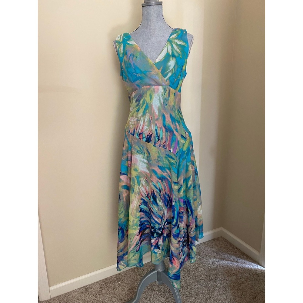 Rabbit Rabbit Designs Floral Dress Print High Low V-Neck Sleeveless Small R1